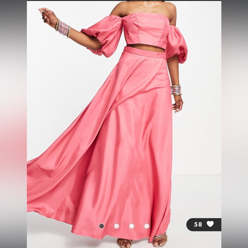 Puff sleeve top and skirt set bright pink flat silk worn once!